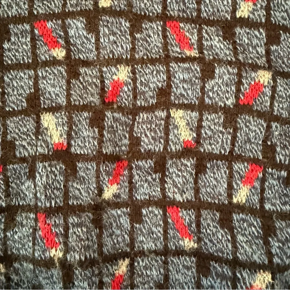 Renzo Y2K Men's Blue and Red Geometric Patterned Wool Sweater XL Made in Italy‎